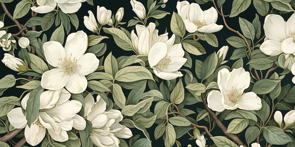Papier peint fleuri - magnolia blanc moderne