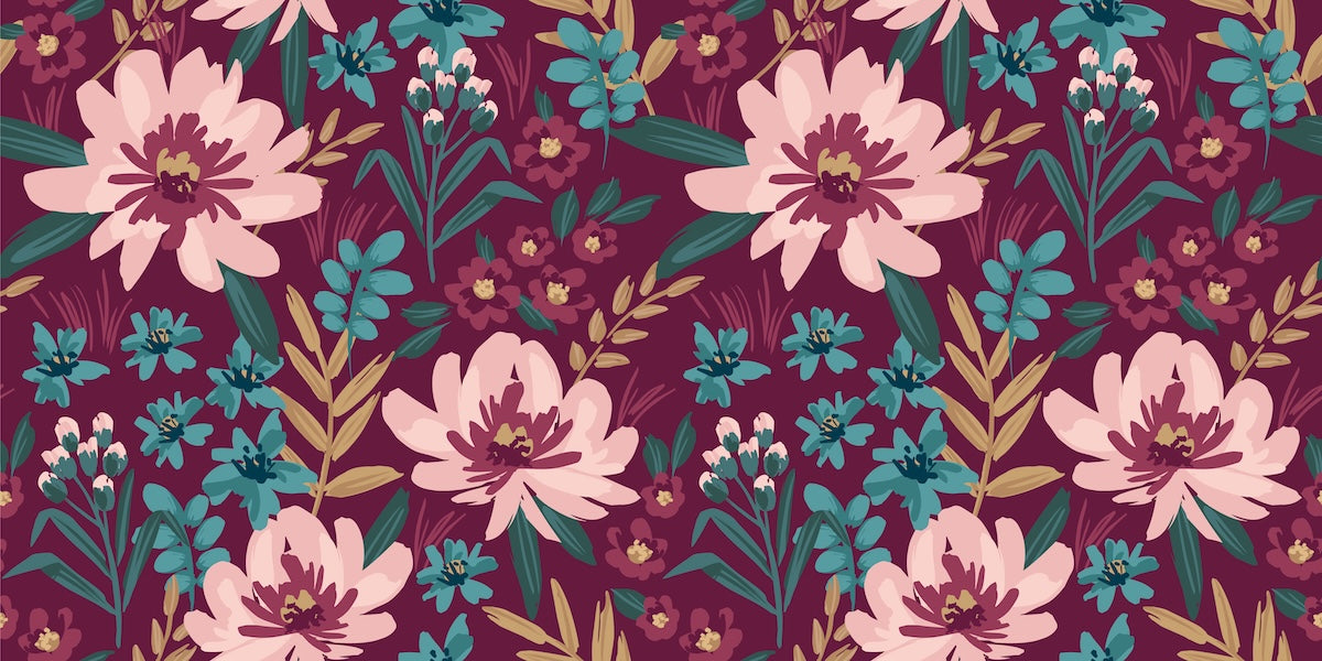 Papier peint fleuri - pivoines rétro pourpres