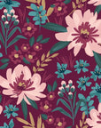 Papier peint fleuri - pivoines rétro pourpres