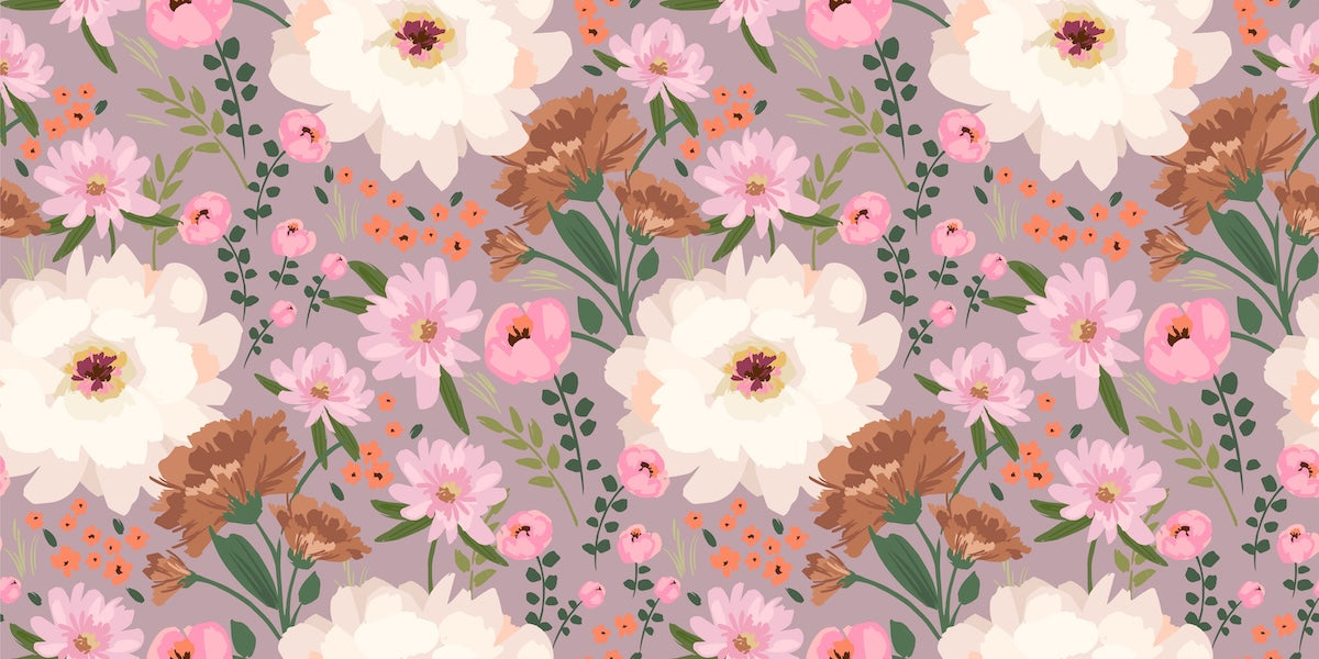 Papier peint fleuri - pivoines lilas vintage