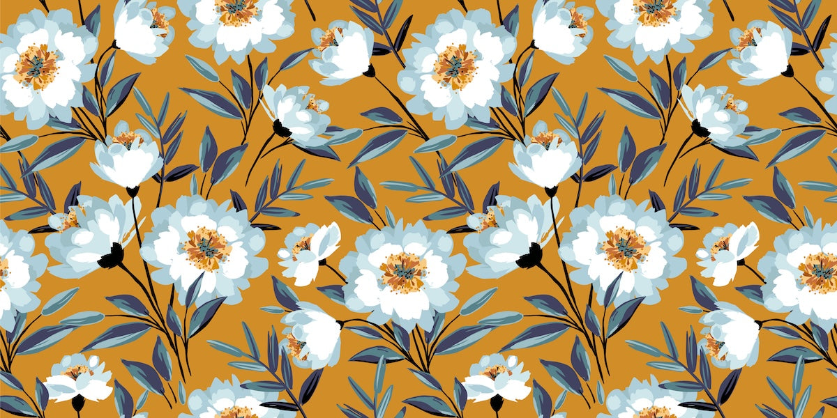 Papier peint fleuri - marguerites ocre rétro
