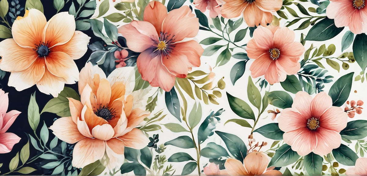 Papier peint fleuri - pivoines orange rétro