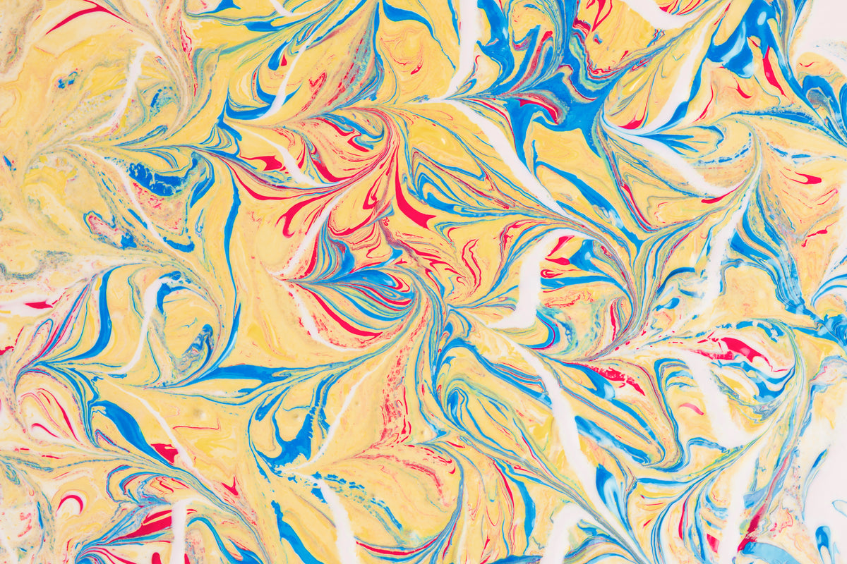 Papier peint abstrait - Marbrures multicolores sur fond jaune