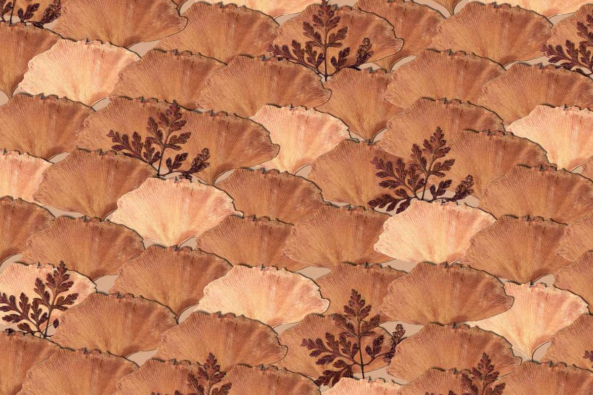Papier peint floral - Ginkgo cuivré Art déco