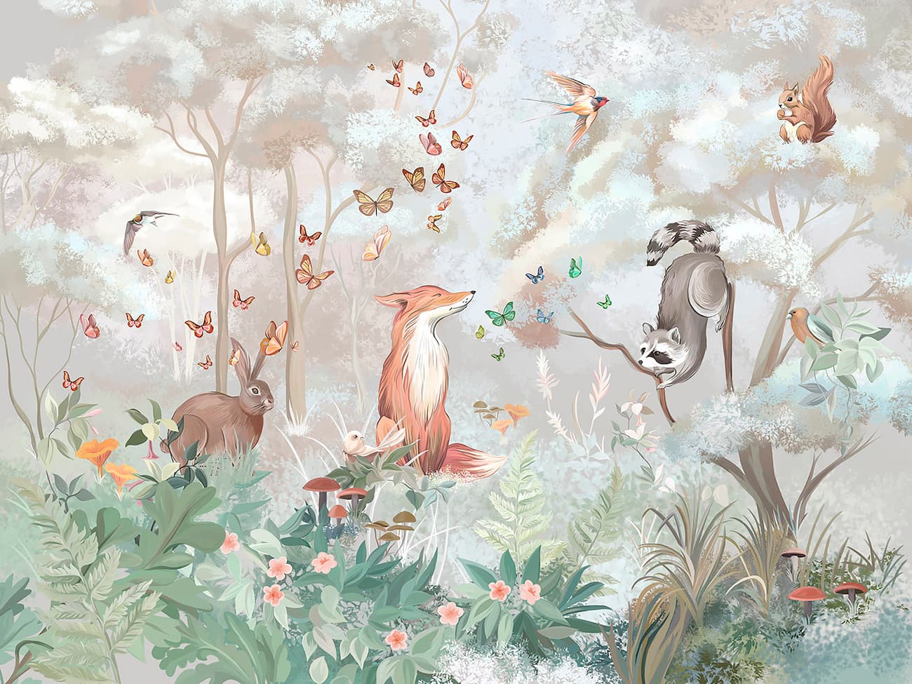 Forest Wallpaper - Enchanted Animals and Butterflies