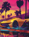 Papier Peint Rétro - Supercar Sunset Néon