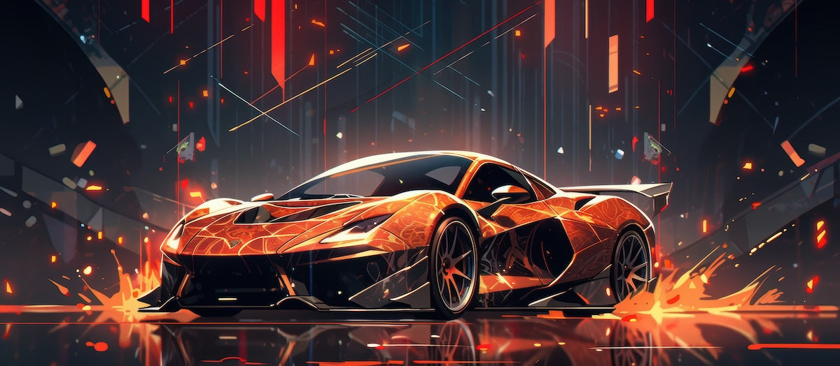 Papier peint voitures - bolide de course orange étincelant
