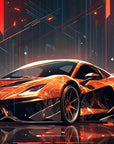 Papier peint voitures - bolide de course orange étincelant