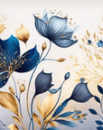 Papier Peint Contemporain - Floral Bleu Et Jaune