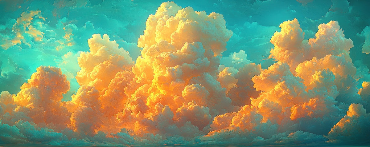 Papier peint nature - grands nuages illuminés par le soleil