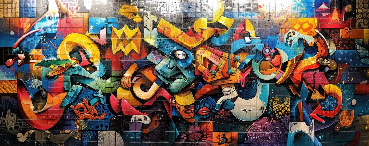Papier peint graffiti - fresque murale relief multicolore
