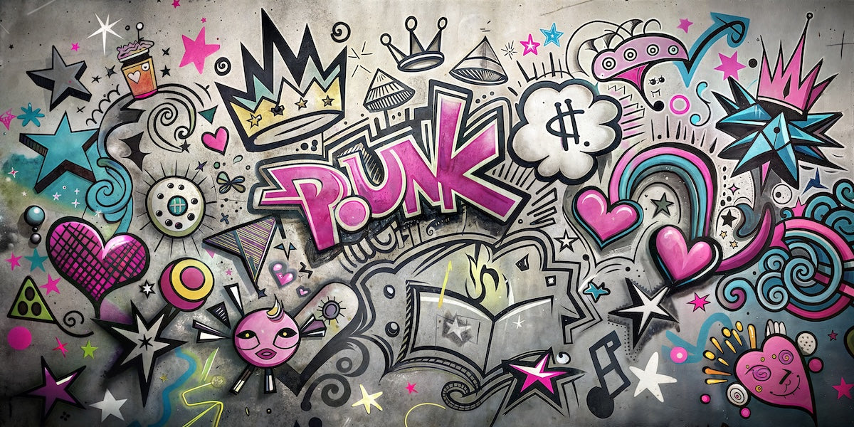 Papier peint graffiti - dessins urbains gris et rose