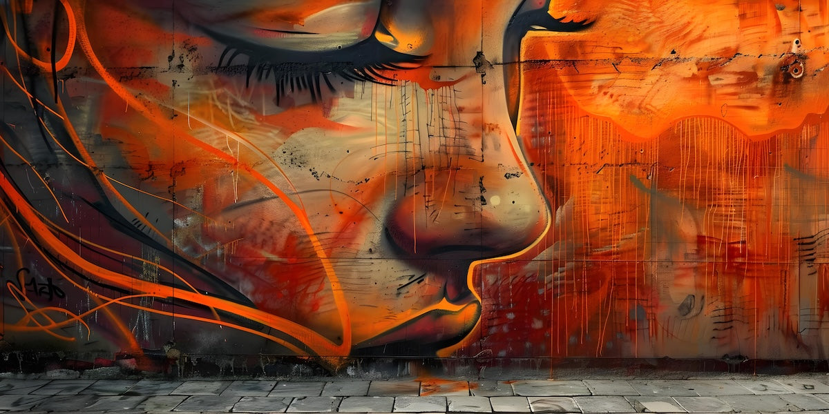 Papier peint graffiti - portrait de femme abstrait orange