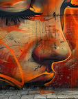 Papier peint graffiti - portrait de femme abstrait orange