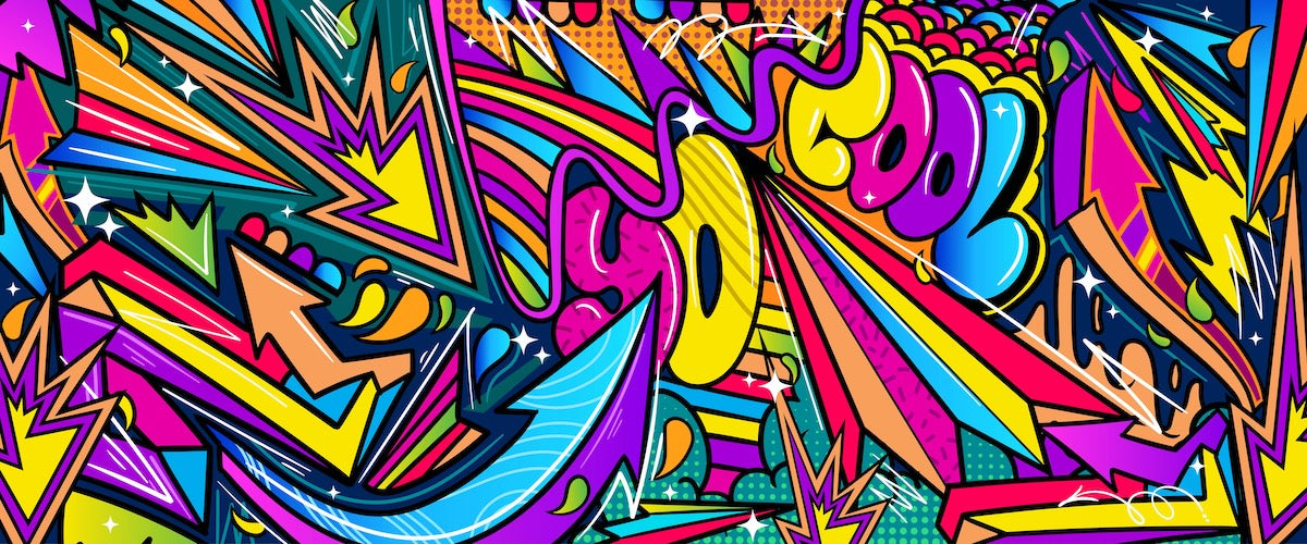 Papier peint graffiti - flèches et lettrages dynamiques multicolores