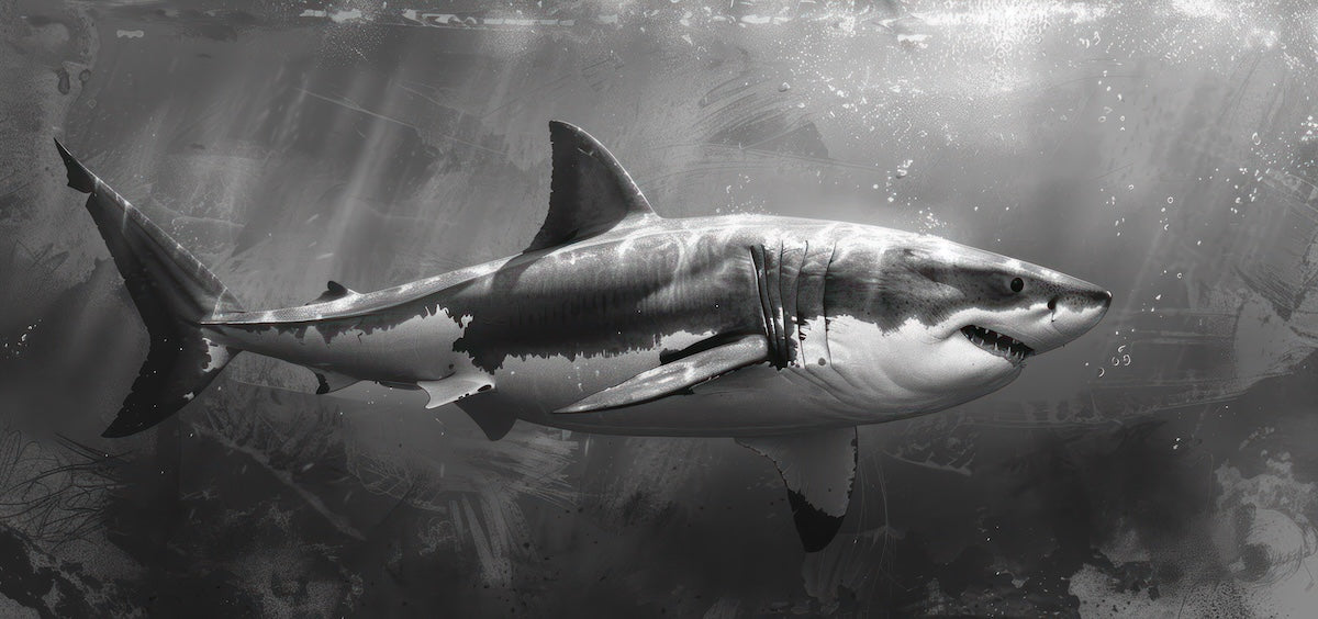 Papier peint animaux - requin blanc majestueux en noir et blanc