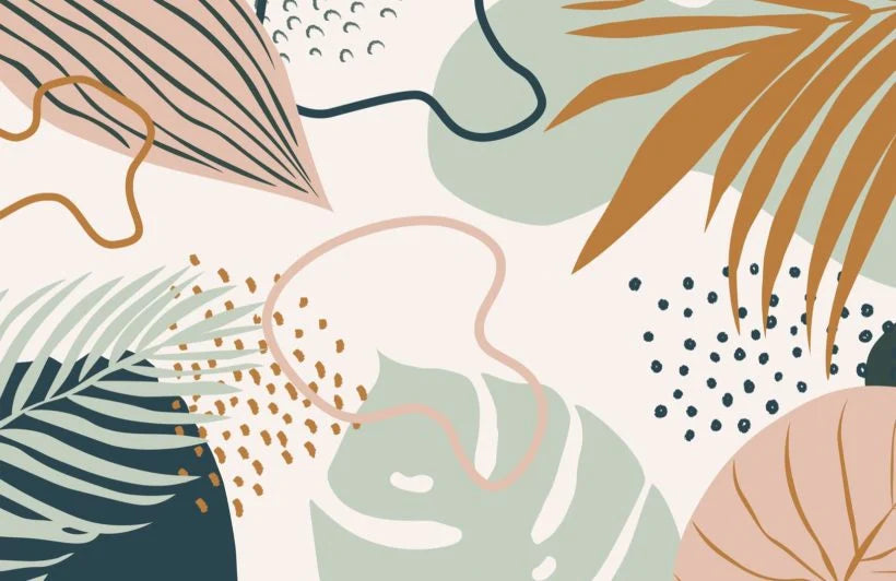 Retro Wallpaper - Pastel Abstract and Leaves