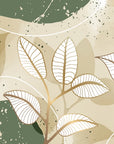 Papier peint nature - fines feuilles blanches sur fond kaki pastel