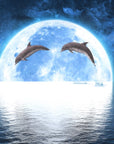 Papier peint animaux - dauphins sous la lune