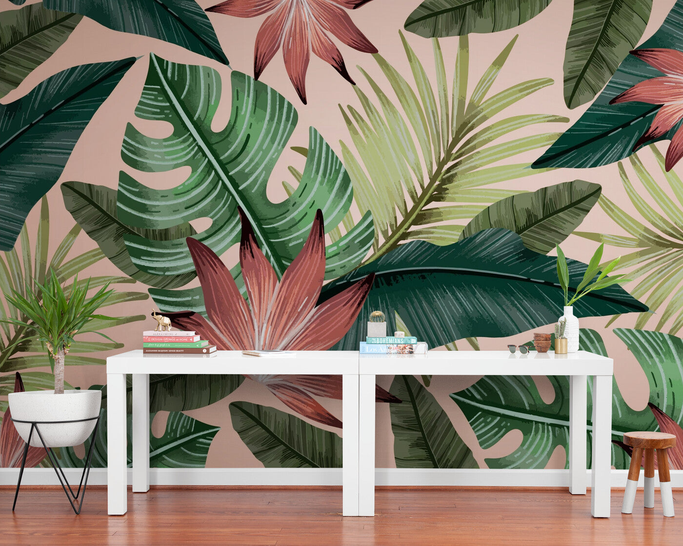 Papier Peint Tropical - Fleurs et Feuilles Exotiques