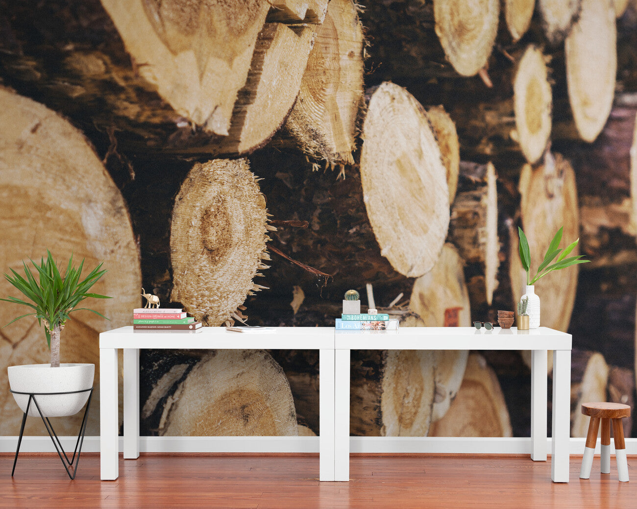 Papier Peint Bois - Tranches de Bois Rustiques