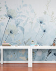 Papier Peint Abstrait - Fleurs Bleues Pastel