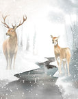Landscape Wallpaper - Snowy Deer in a Misty Forest