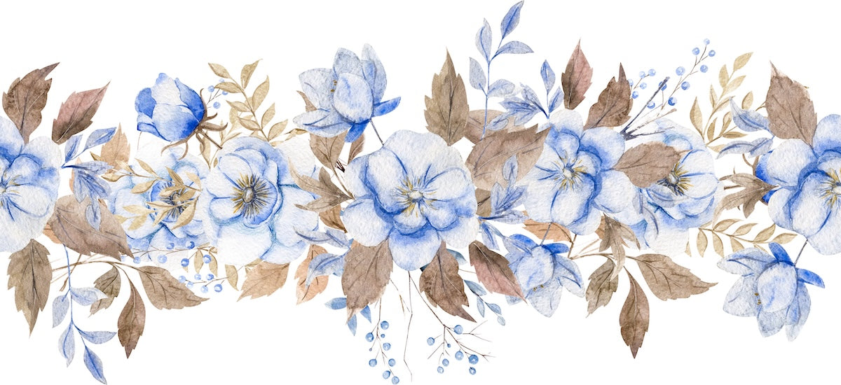 Papier peint fleuri - frise de fleurs bleues