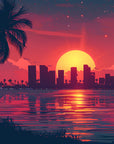 Papier Peint Tropical Sunset - Skyline Miami Mood
