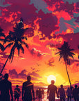 Papier Peint Pop Art Tropical - Sunset Palmiers Silhouettes