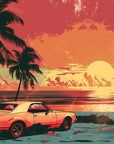 Papier Peint Rétro - Voiture Coucher De Soleil