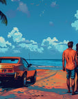 Papier Peint Illustration - Couple Et Voiture De Sport