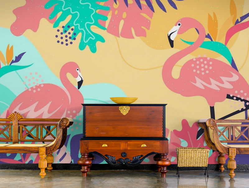 Papier Peint Exotique - Flamant Rose