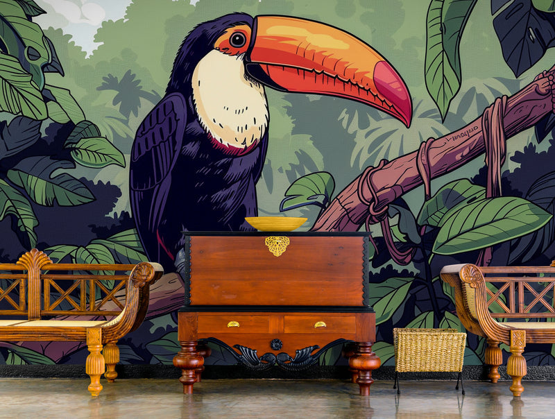 Papier Peint Exotique - Forêt Tropicale Et Toucan