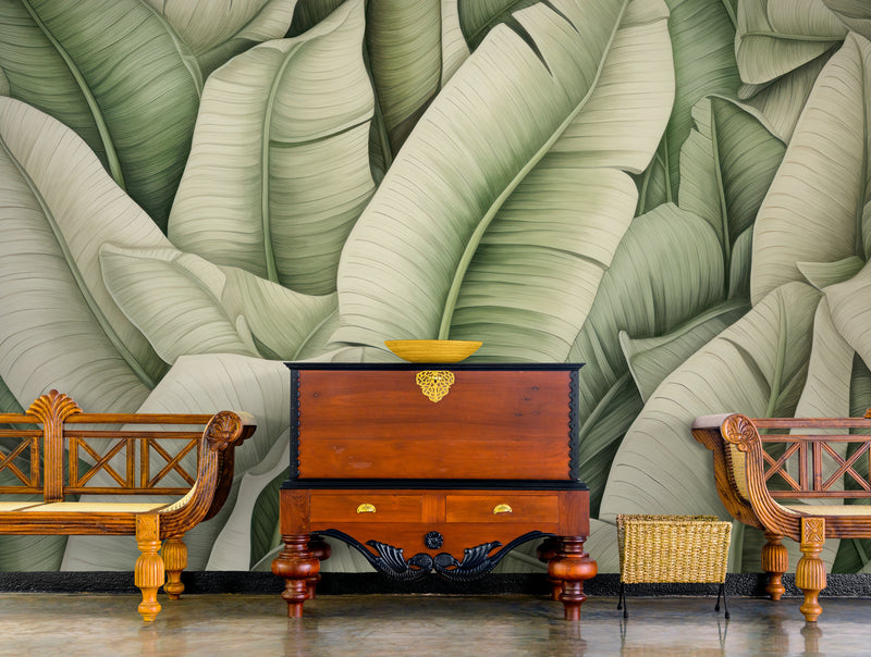 Papier Peint Exotique - Feuillage Vert Tropical