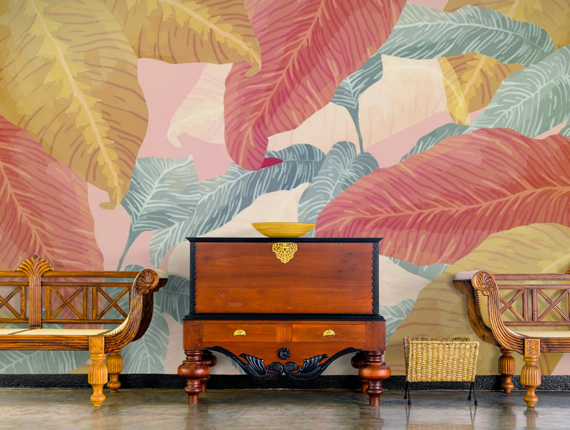 Papier Peint Exotique - Feuilles Et Plantes Tropicales Colorées