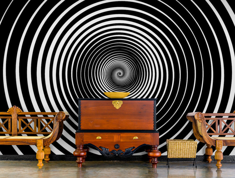 Papier Peint Géométrique - Tourbillon Noir Dynamique