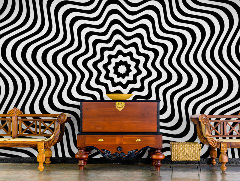 Papier Peint Géométrique - Tourbillon Noir