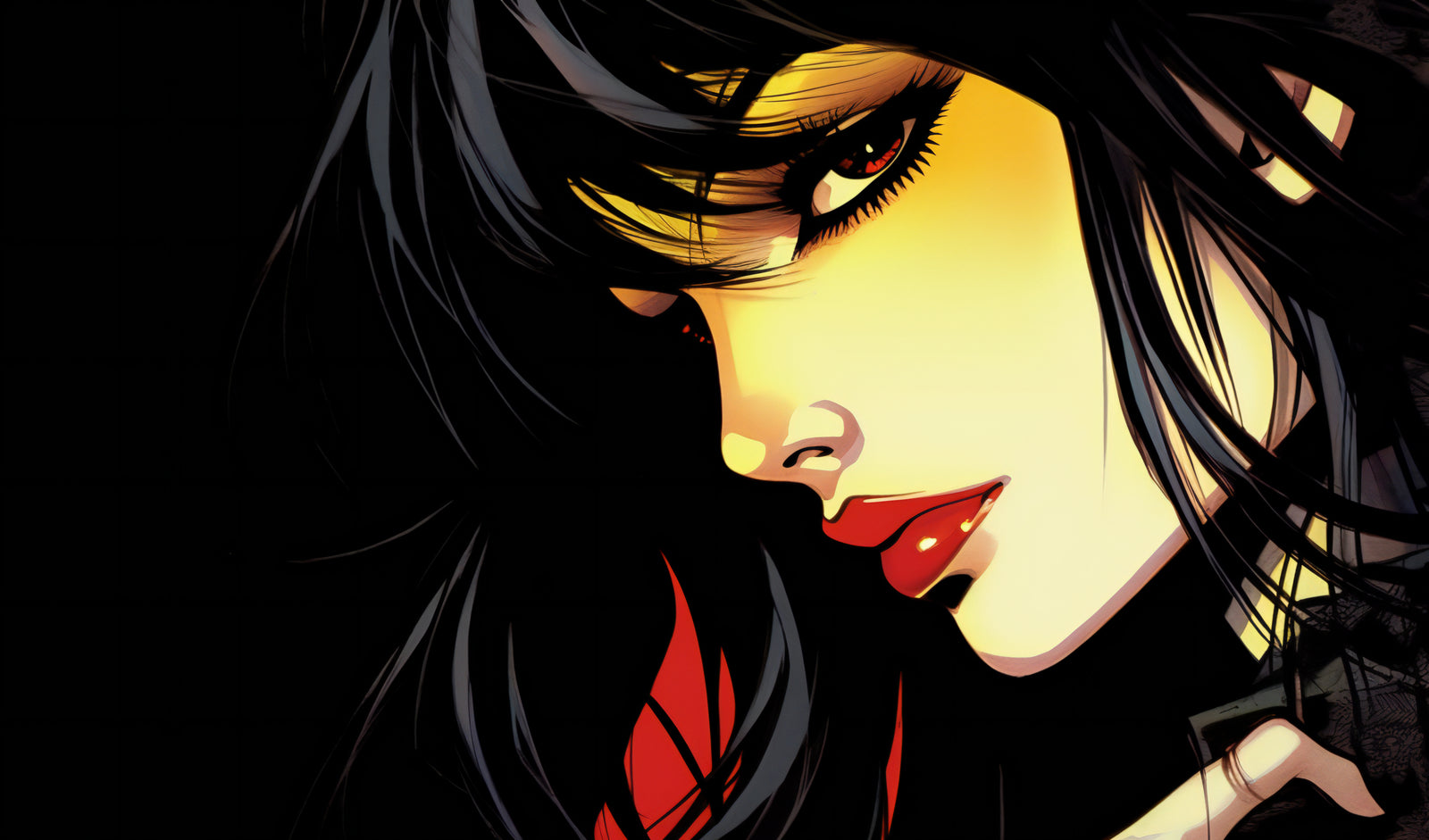 Papier Peint Anime - Portrait Noir Écarlate