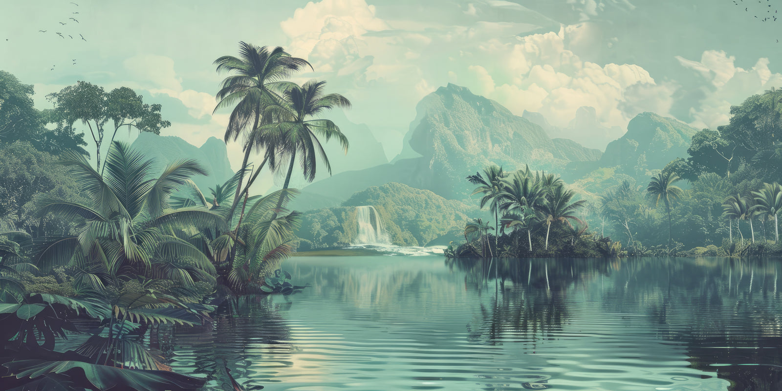 Landscape wallpaper – Calm, misty tropical lake