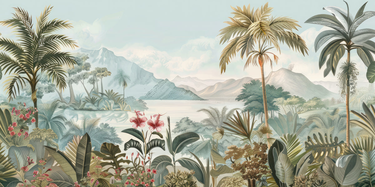 Papier peint paysage - Lac et palmiers dans un paysage tropical