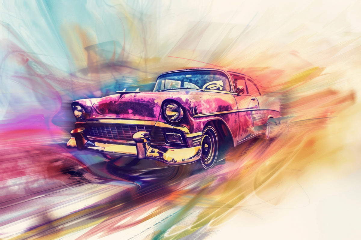 Papier peint voitures - Voiture rétro à l’aquarelle