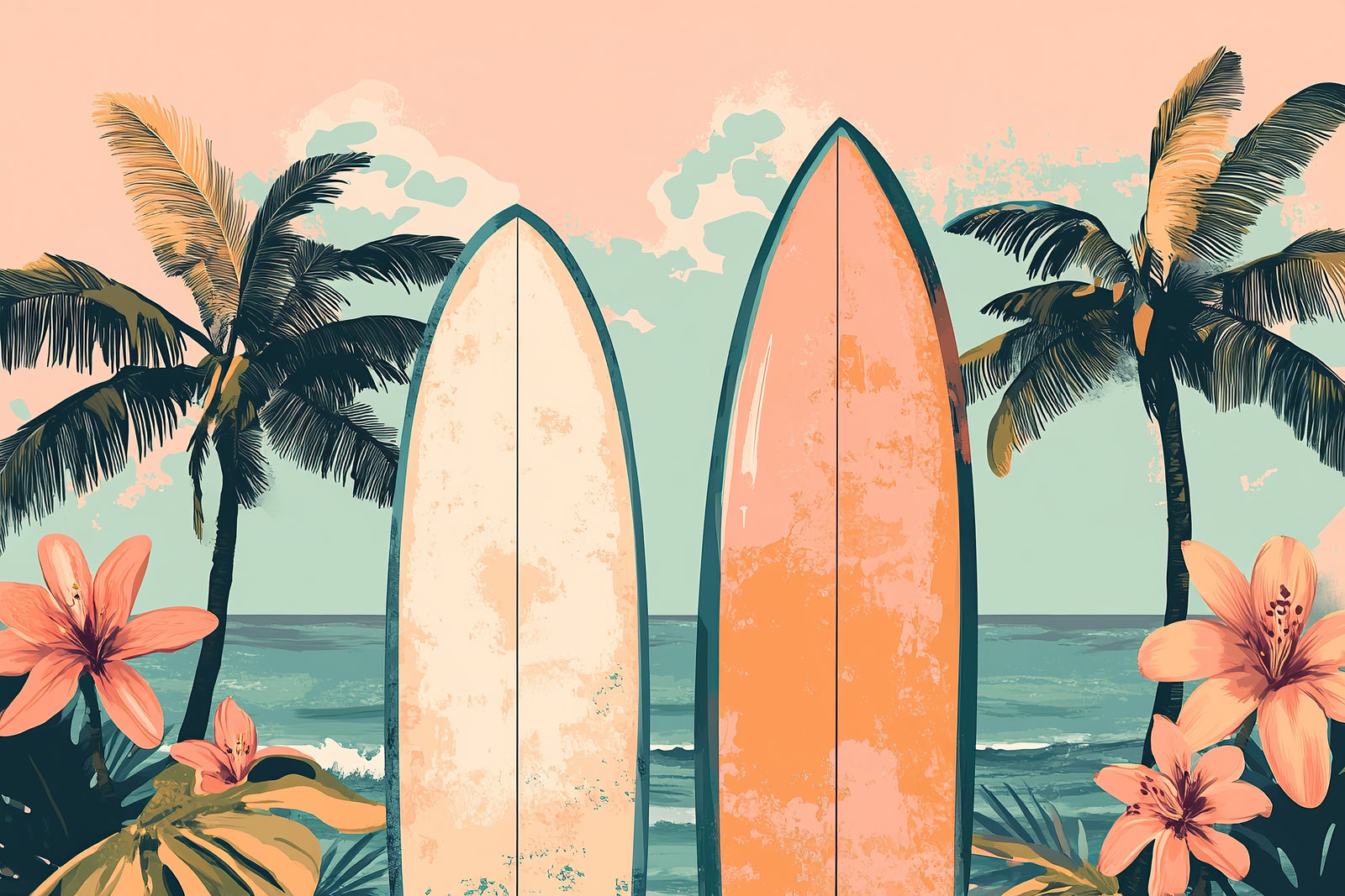 Tropical Wallpaper – Pastel Vintage Surf