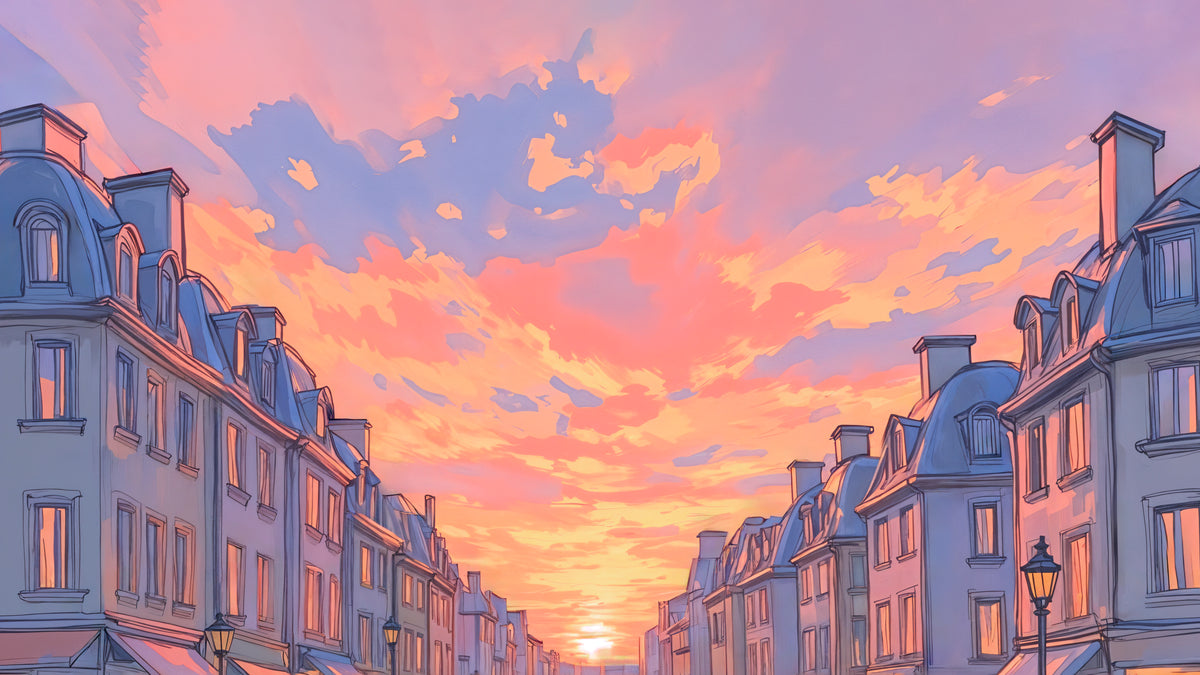 Tapete Paris - Straße bei Sonnenuntergang