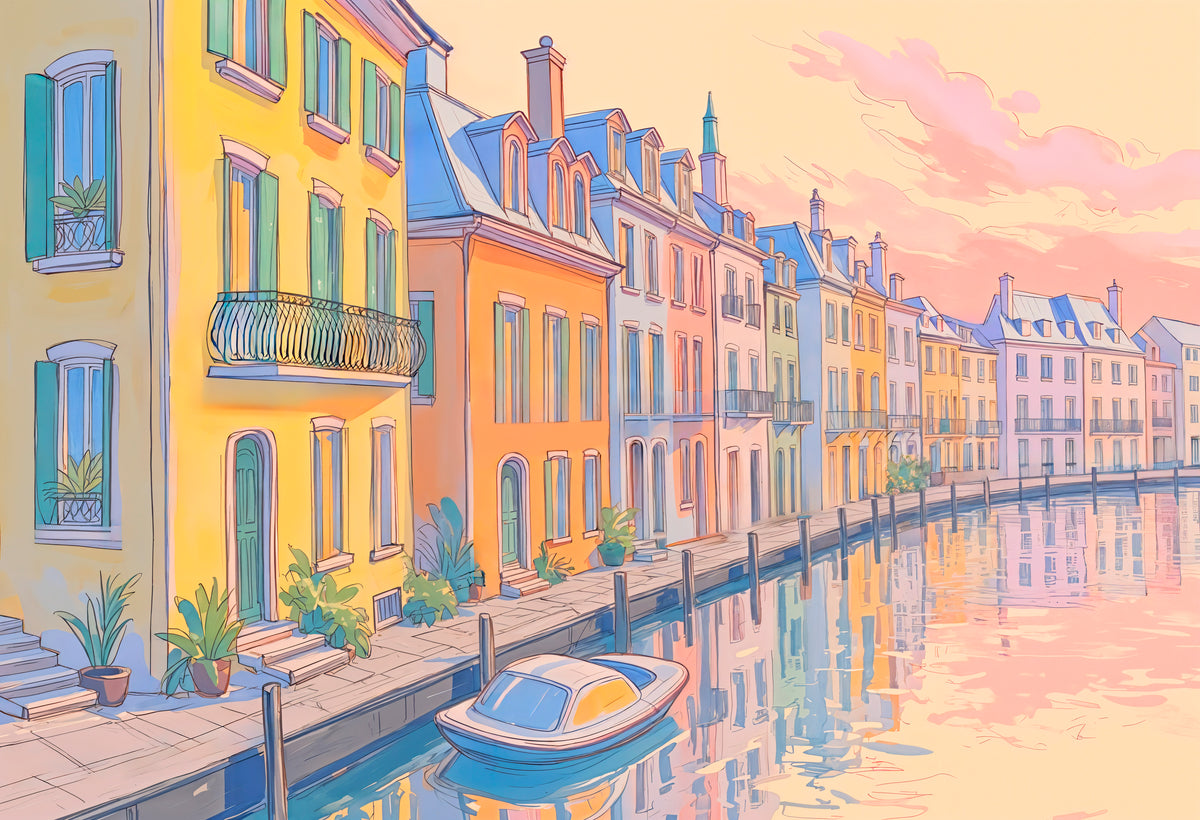 Papier peint ville - Canal européen coloré