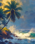Exotic Wallpaper – Beach and Palm Trees Under a Stormy Sky