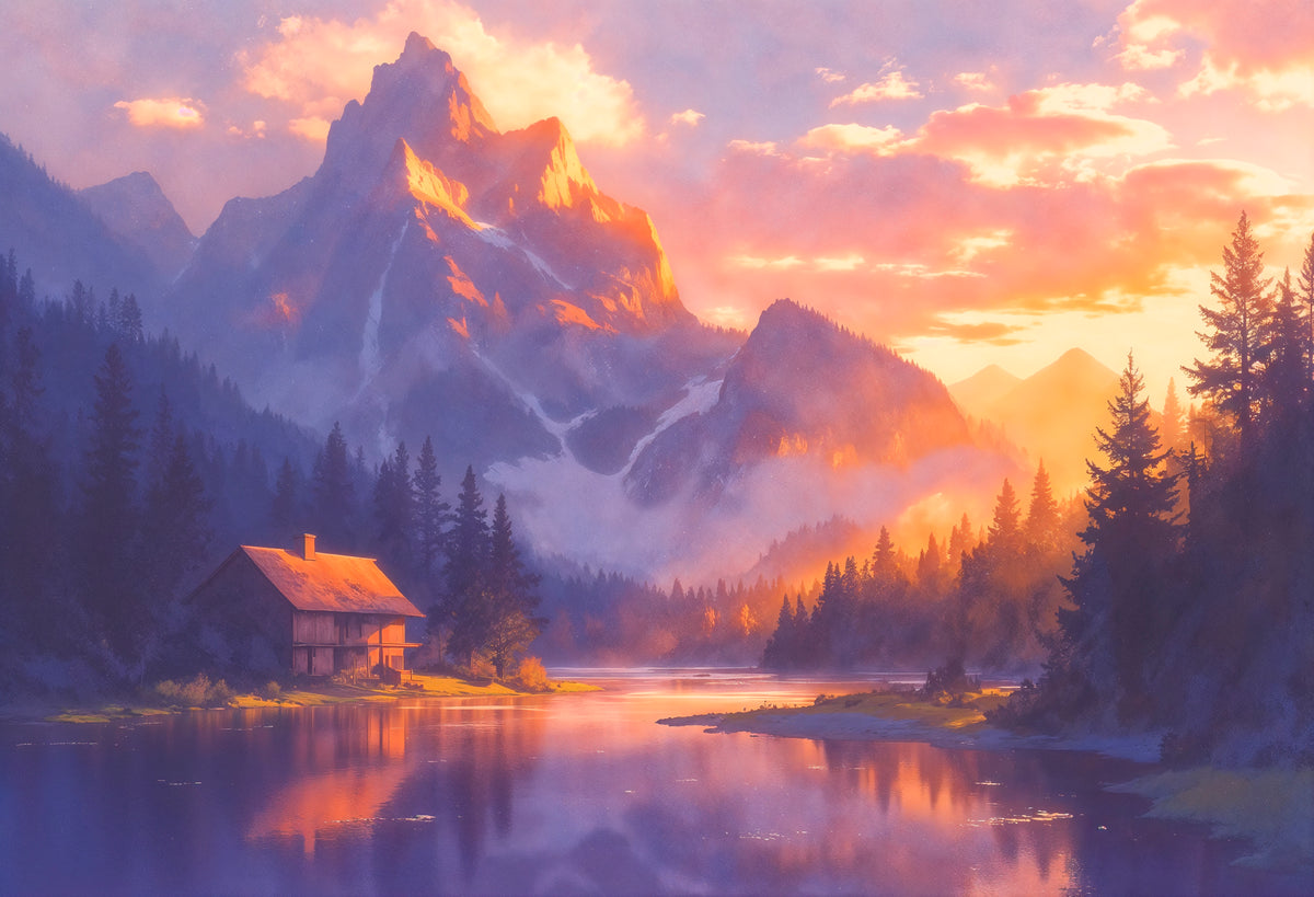 Landschaftstapete - Bergsee, der einen Sonnenuntergang widerspiegelt