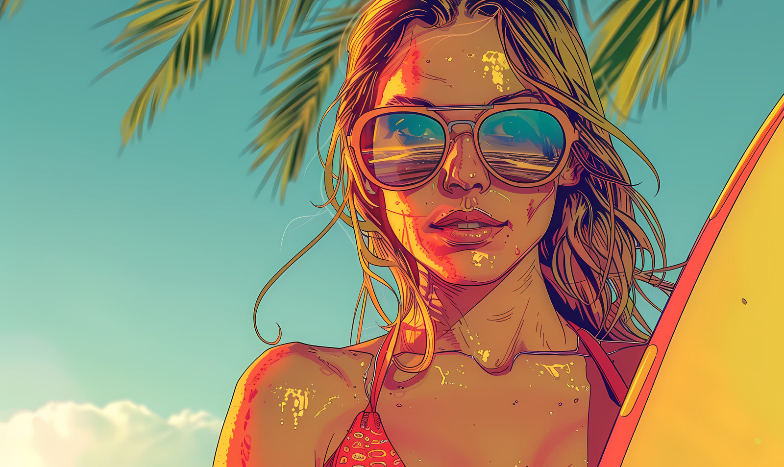 Papier Peint Summer – Surfeuse Tropicale