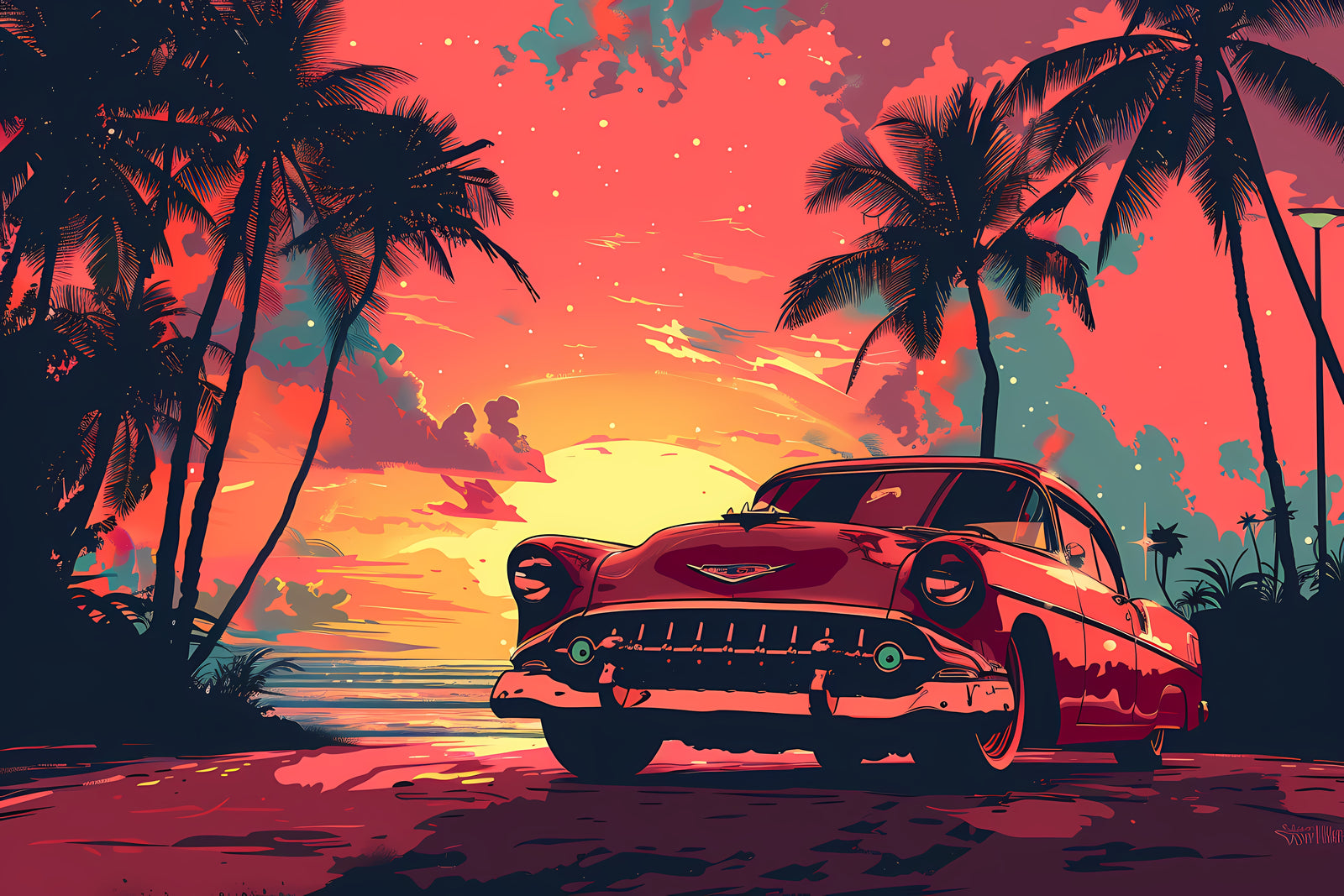 Vintage Wallpaper – Exotic Sunset Car