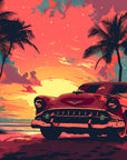 Papier peint Vintage – Voiture sunset exotique